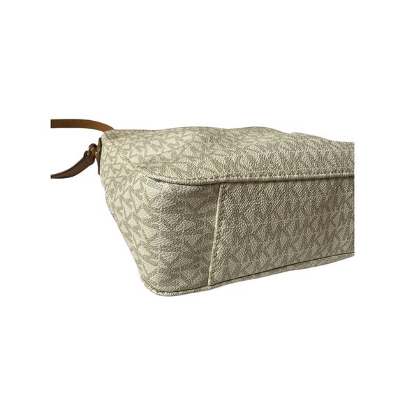 Michael Kors Jet Set Crossbody MK Logo Canvas Tan Leather Zip w/ Dust Bag - Picture 12 of 15